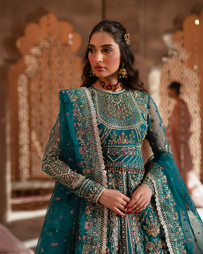 Zevk | Mughal Raniya | Sundas Rani M Teal Green Organza