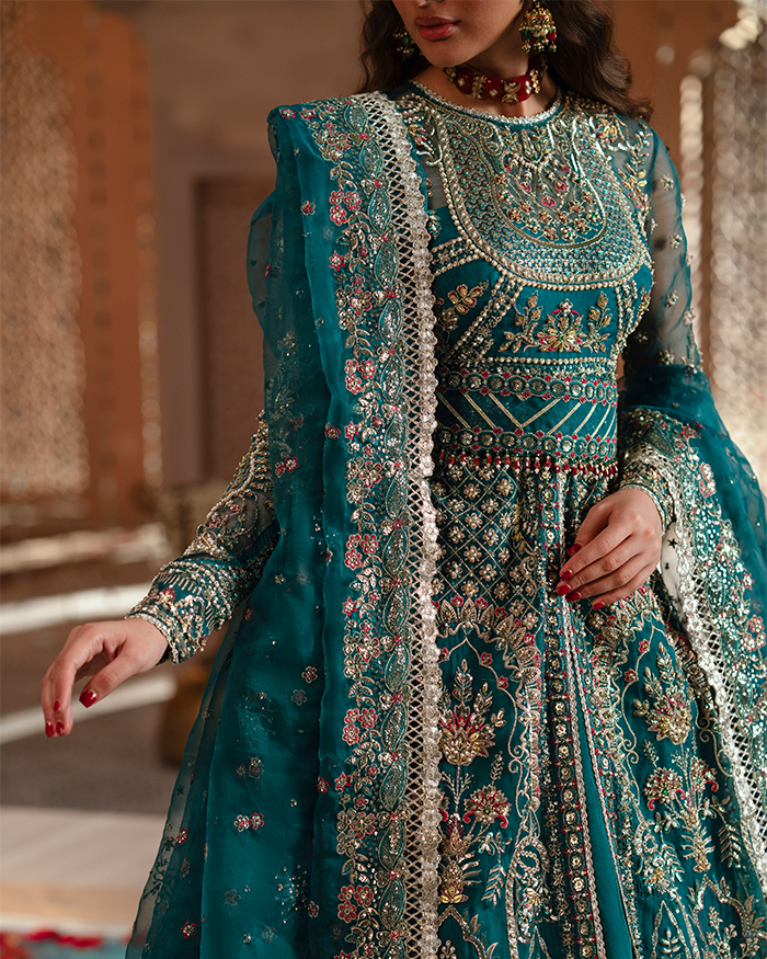 Zevk | Mughal Raniya | Sundas Rani L Teal Green Organza