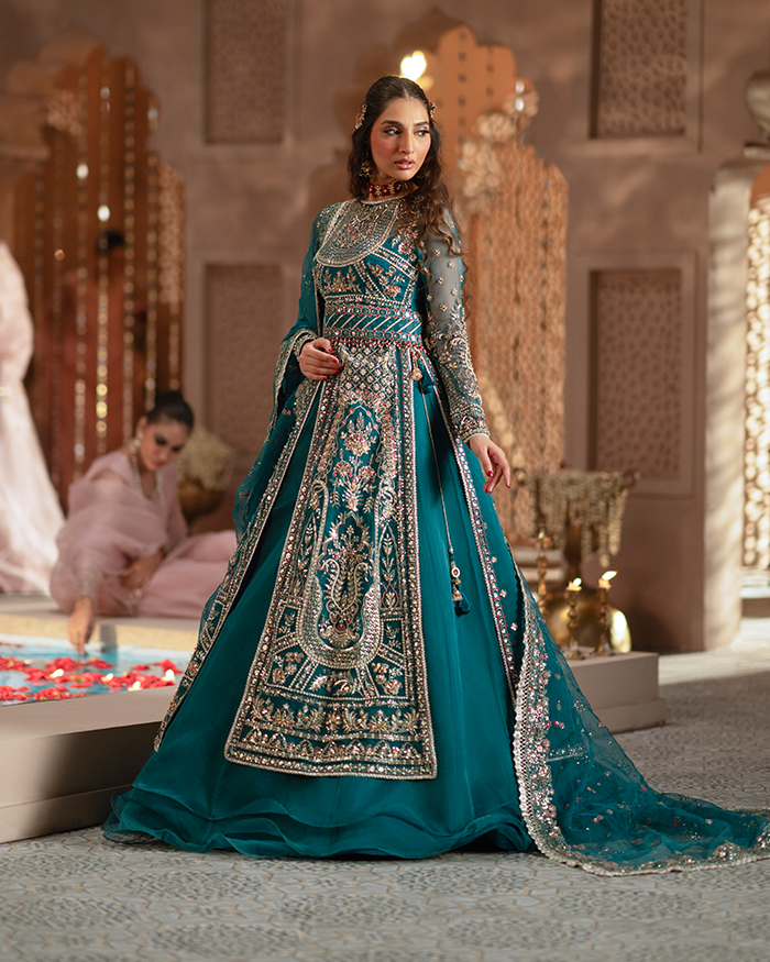 Zevk | Mughal Raniya | Sundas Rani Custom Size Teal Green Organza