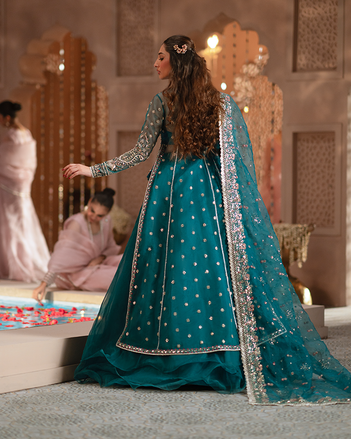 Zevk | Mughal Raniya | Sundas Rani XS Teal Green Organza