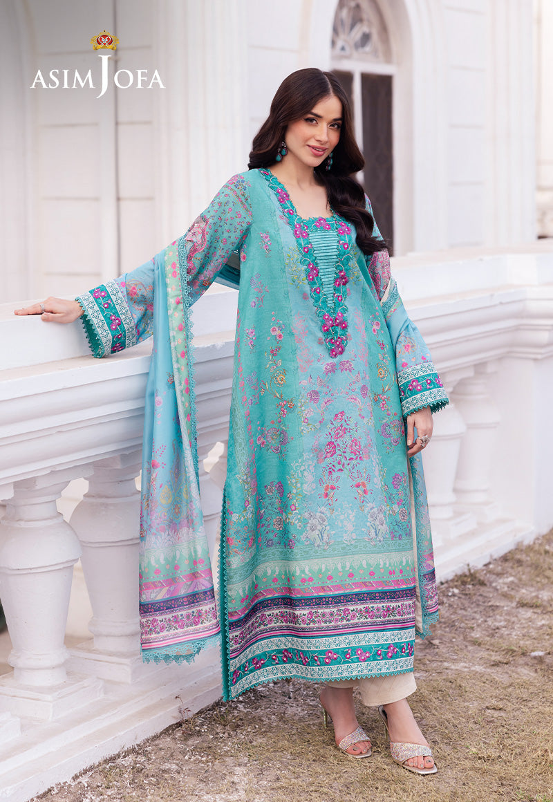 Asim Jofa | Charmuse Silk | AJRS-04 Custom Size Aqua Raw Silk
