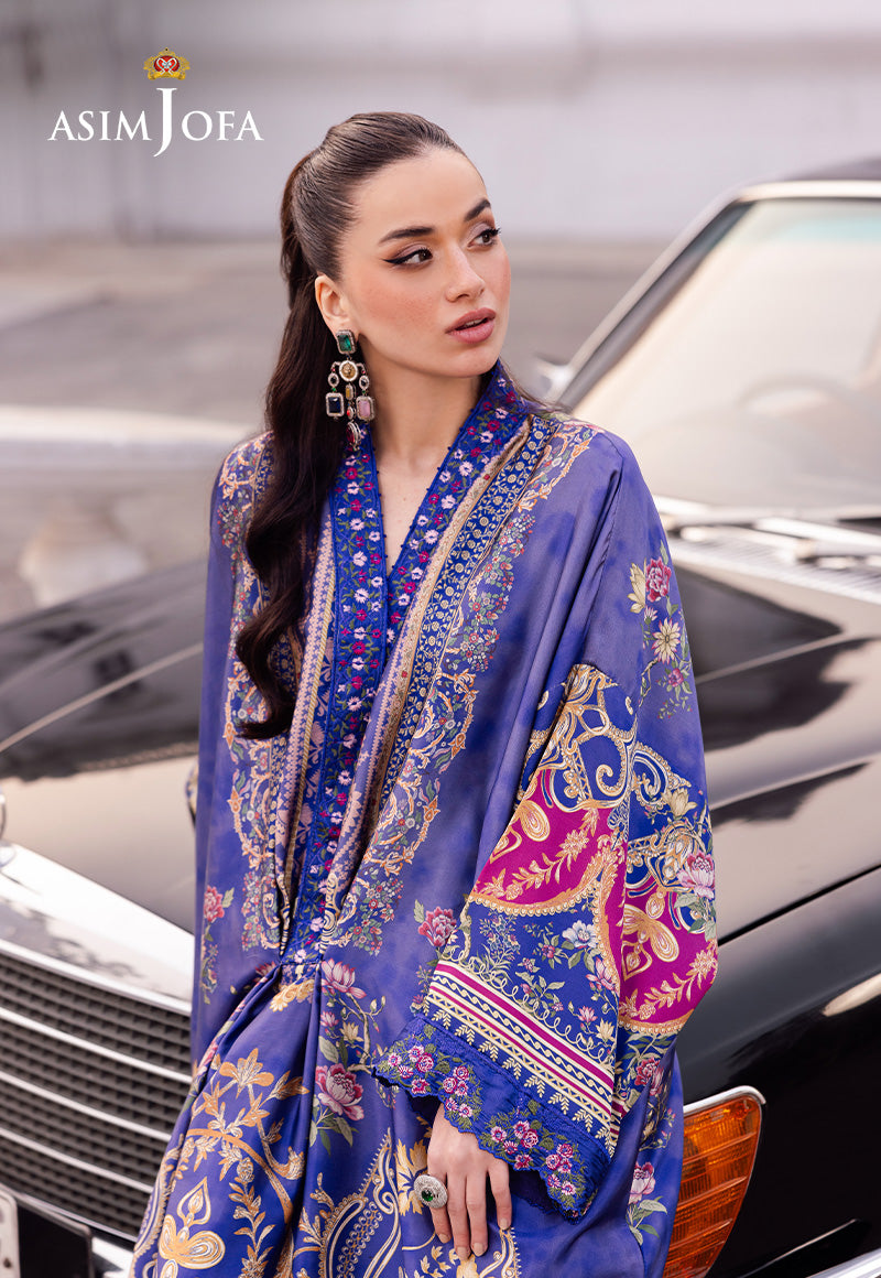 Asim Jofa | Charmuse Silk | AJRS-06 M Blue Blended Silk