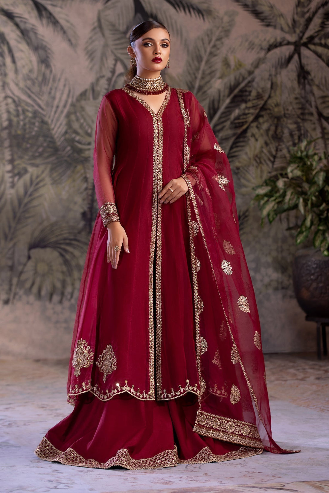 Charizma | Festive Pret | CMA-4-049 XS Long Open Gown with Lehnga