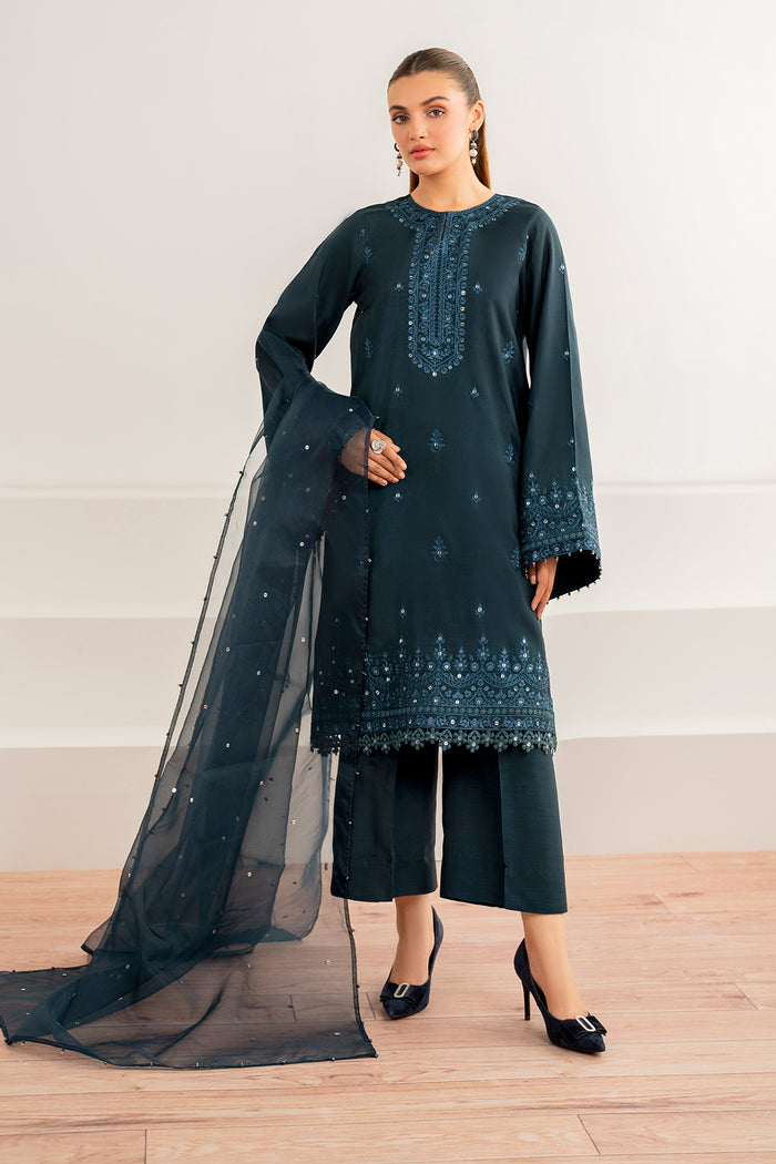 Baroque | Velvet Formals | SILK UF-696 XS Dark Teal Blue Korean Raw Silk