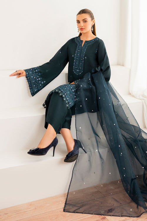 Baroque | Velvet Formals | SILK UF-696 L Dark Teal Blue Korean Raw Silk