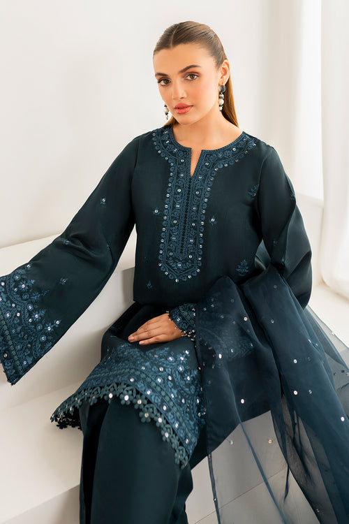 Baroque | Velvet Formals | SILK UF-696 XL Dark Teal Blue Korean Raw Silk