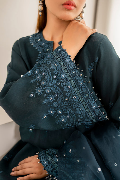 Baroque | Velvet Formals | SILK UF-696 Custom Size Dark Teal Blue Korean Raw Silk