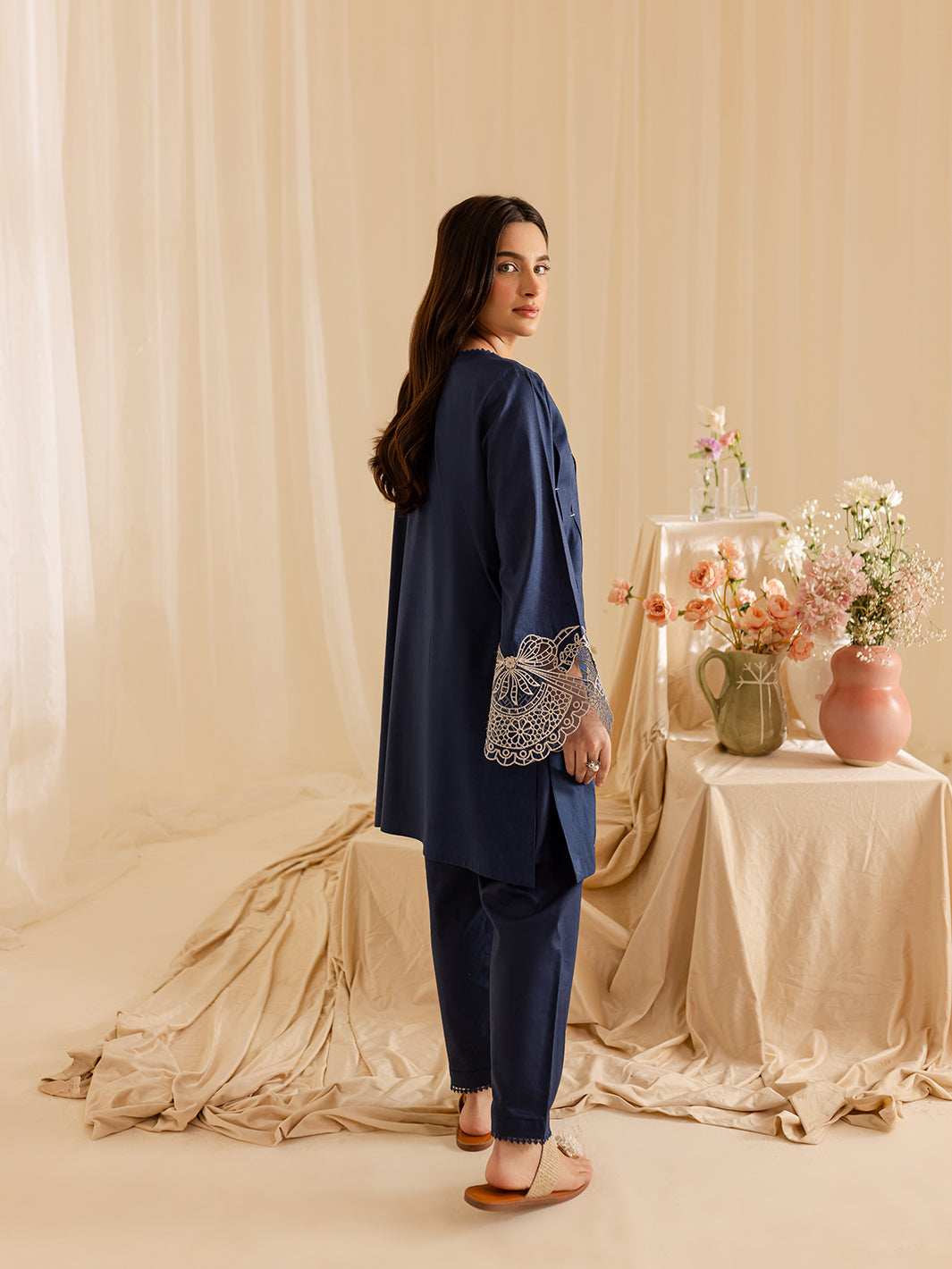 Mahnur | Petal Whispers Lawn Pret | Bluebell XS Navy Lawn