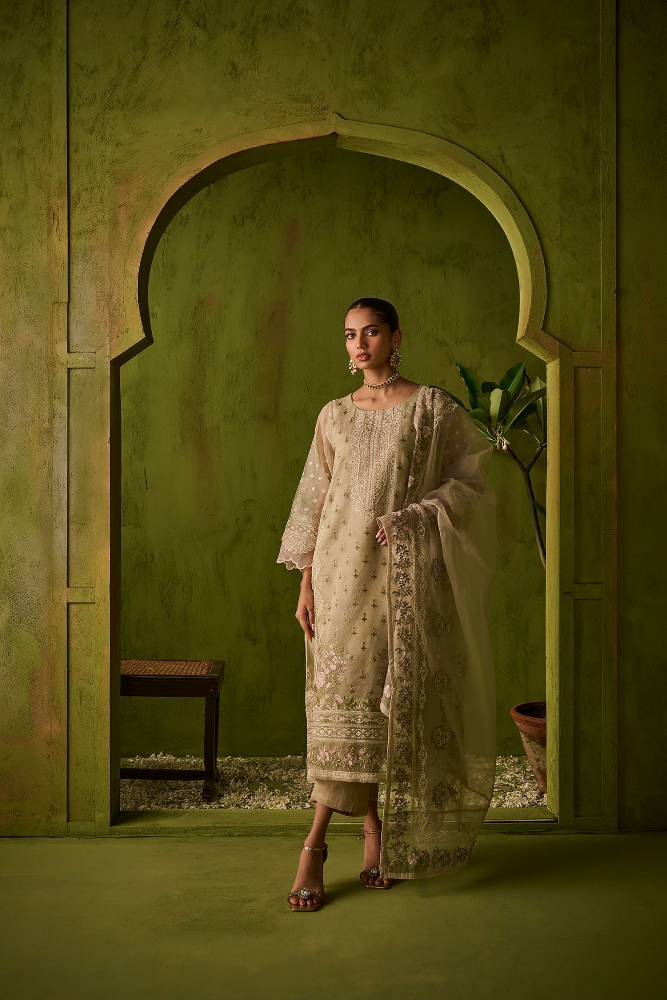 Dhanak | Festive Formals | SS24DU-3194 BEIGE 3Pcs - Pakistani Designer Dress - by Dhanak | Type: Luxury - 100% Original at Saira Sultan
