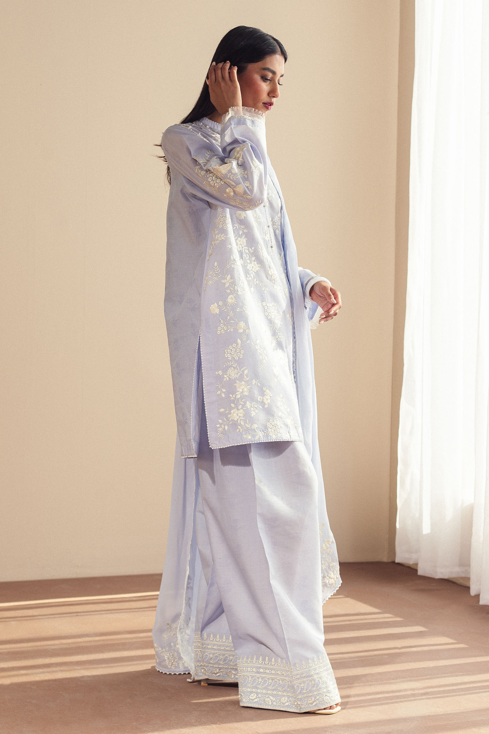 Zara Shahjahan | Eid Pret 25 | CR25P0220 L LIight blue Grey Cambric