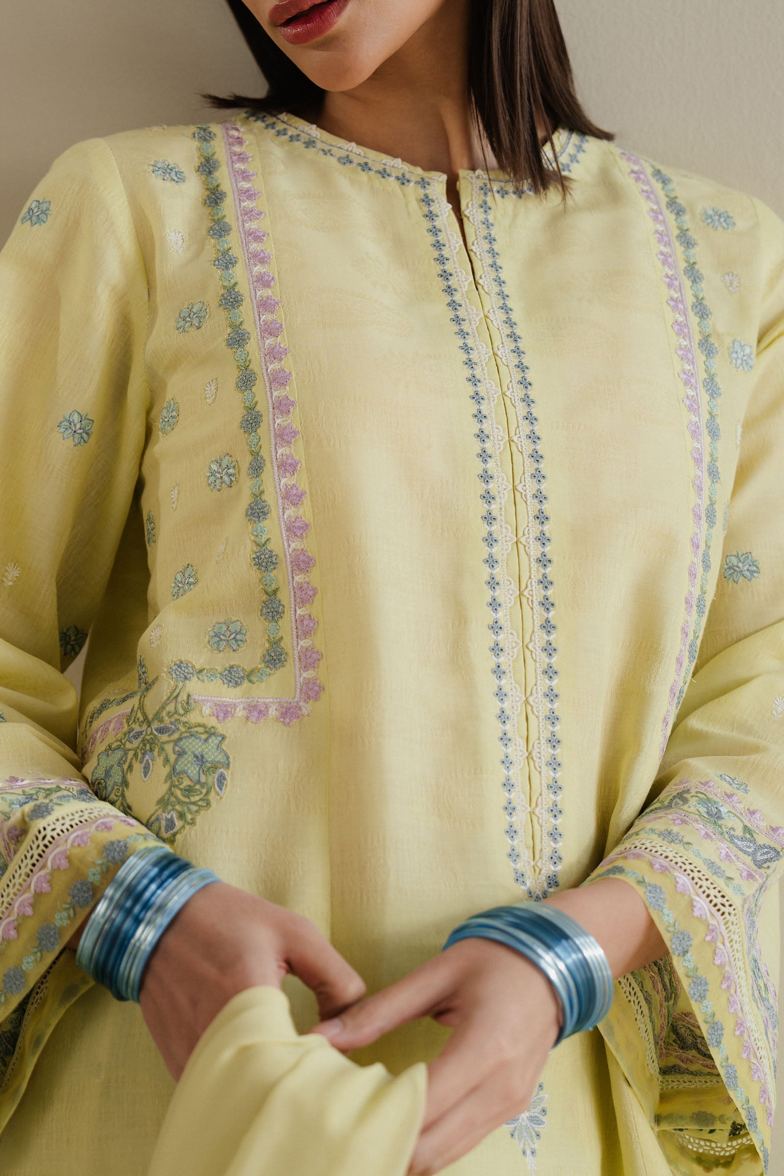 Zara Shahjahan | Eid Pret 25 | CR25P0221 L Pastel Yellow Dobby