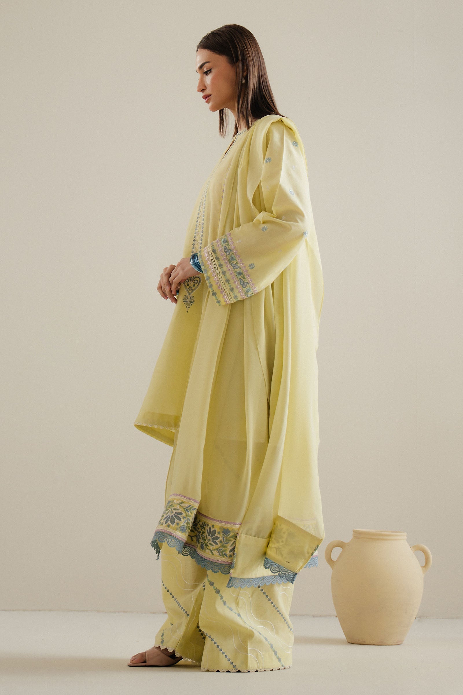 Zara Shahjahan | Eid Pret 25 | CR25P0221 M Pastel Yellow Dobby