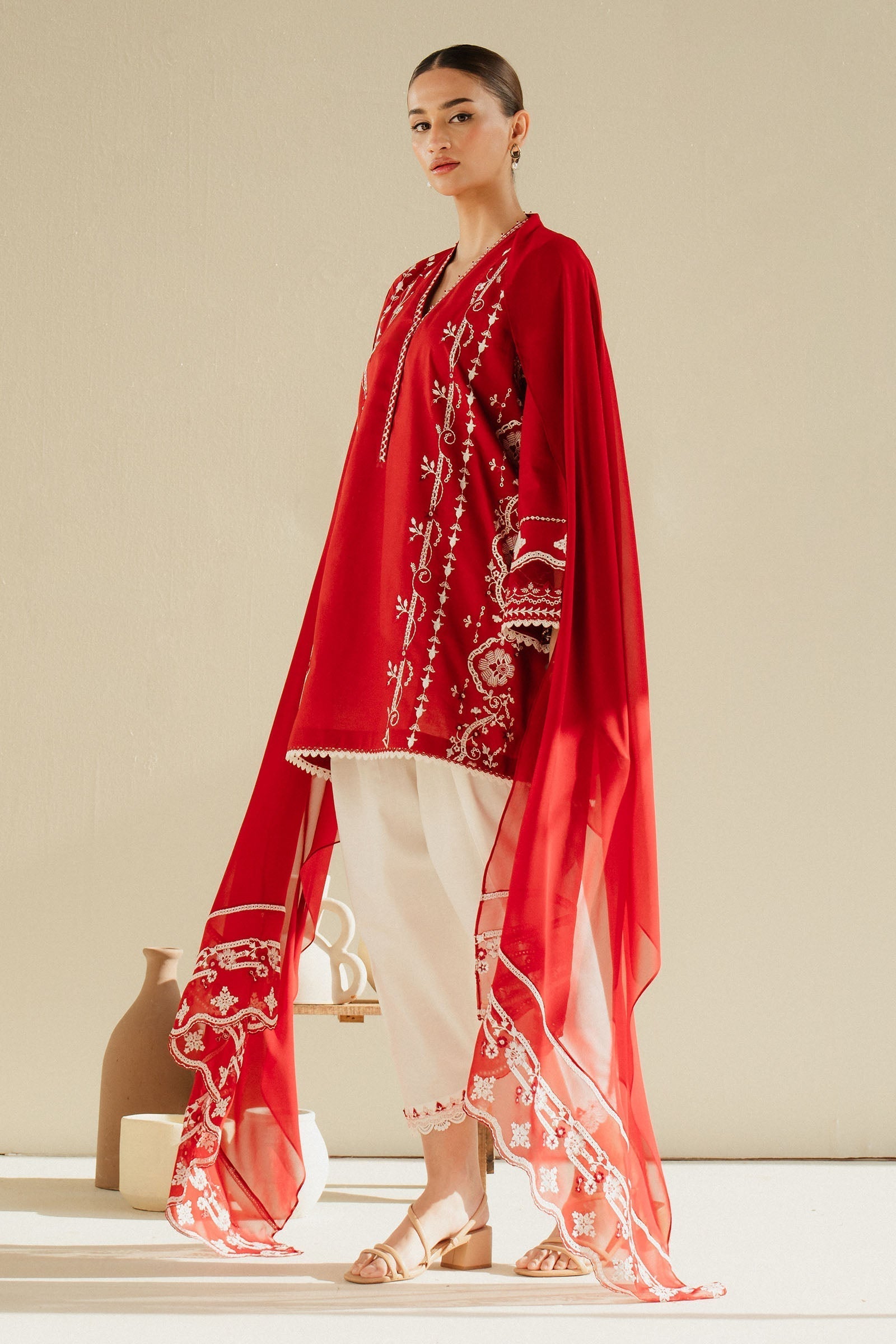 Zara Shahjahan | Eid Pret 25 | CR25P0224 M pale red Dobby