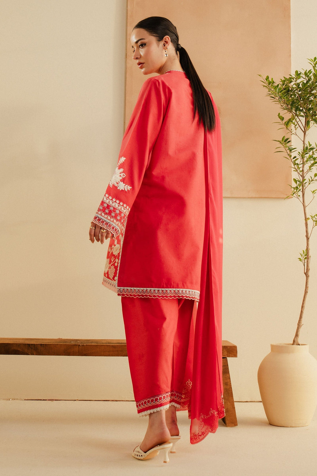 Zara Shahjahan | Eid Pret 25 | CR25P0230 XS Coral Pink Dobby