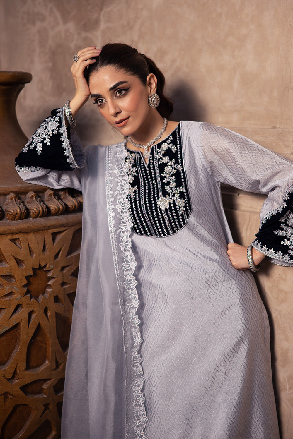 Azure | Vogue Formals | Celestial Silver L Silver Velvet