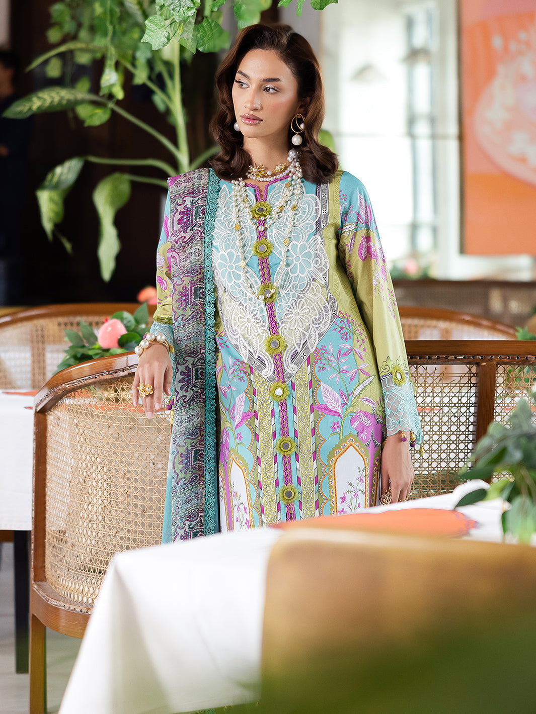 Mahnur | After Hours Luxury Lawn 25 | Citrus Glow Custom Size Light Blue Lawn
