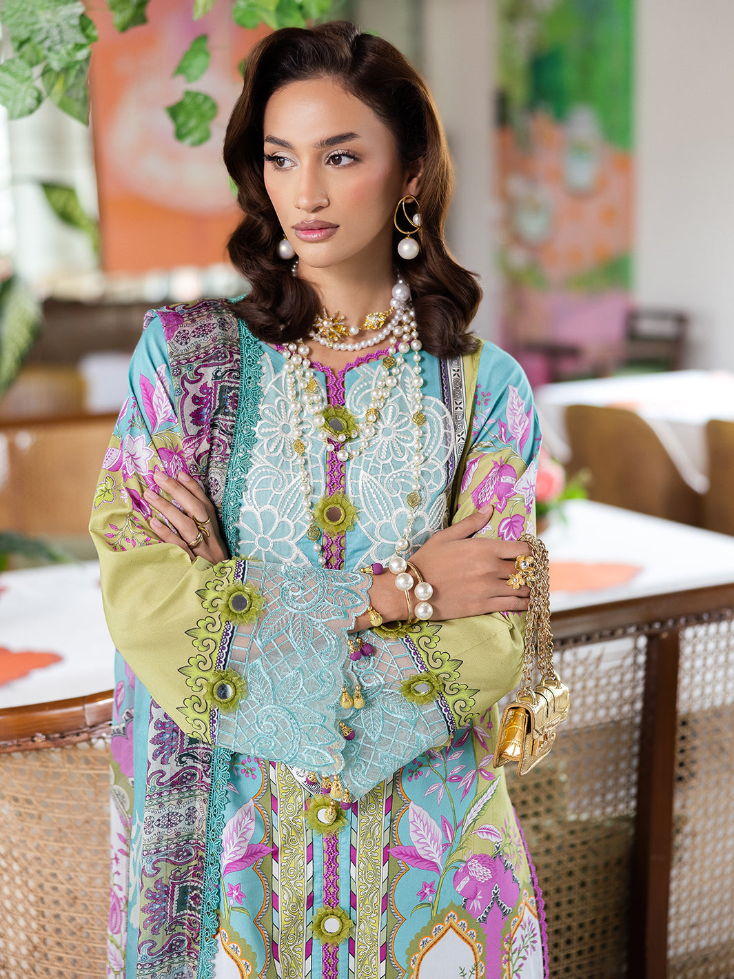 Mahnur | After Hours Luxury Lawn 25 | Citrus Glow M Light Blue Lawn