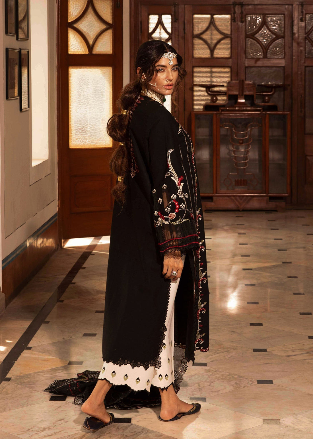 Crimson | Aaleen Winter 24 | Meenakari XS Black Khaddar