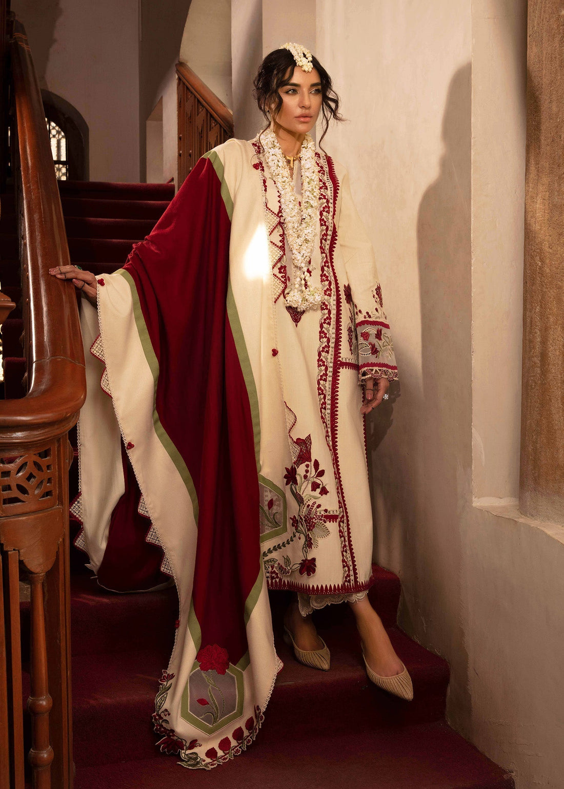 Crimson | Aaleen Winter 24 | Musafir XS Ivory Khaddar