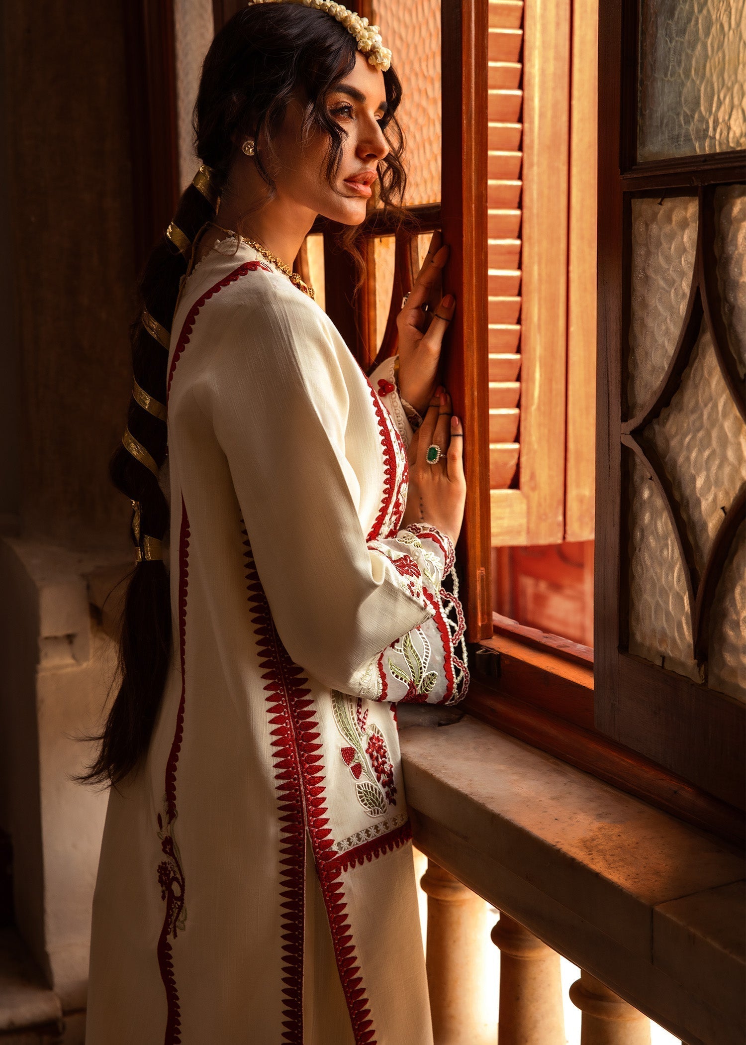 Crimson | Aaleen Winter 24 | Musafir XL Ivory Khaddar