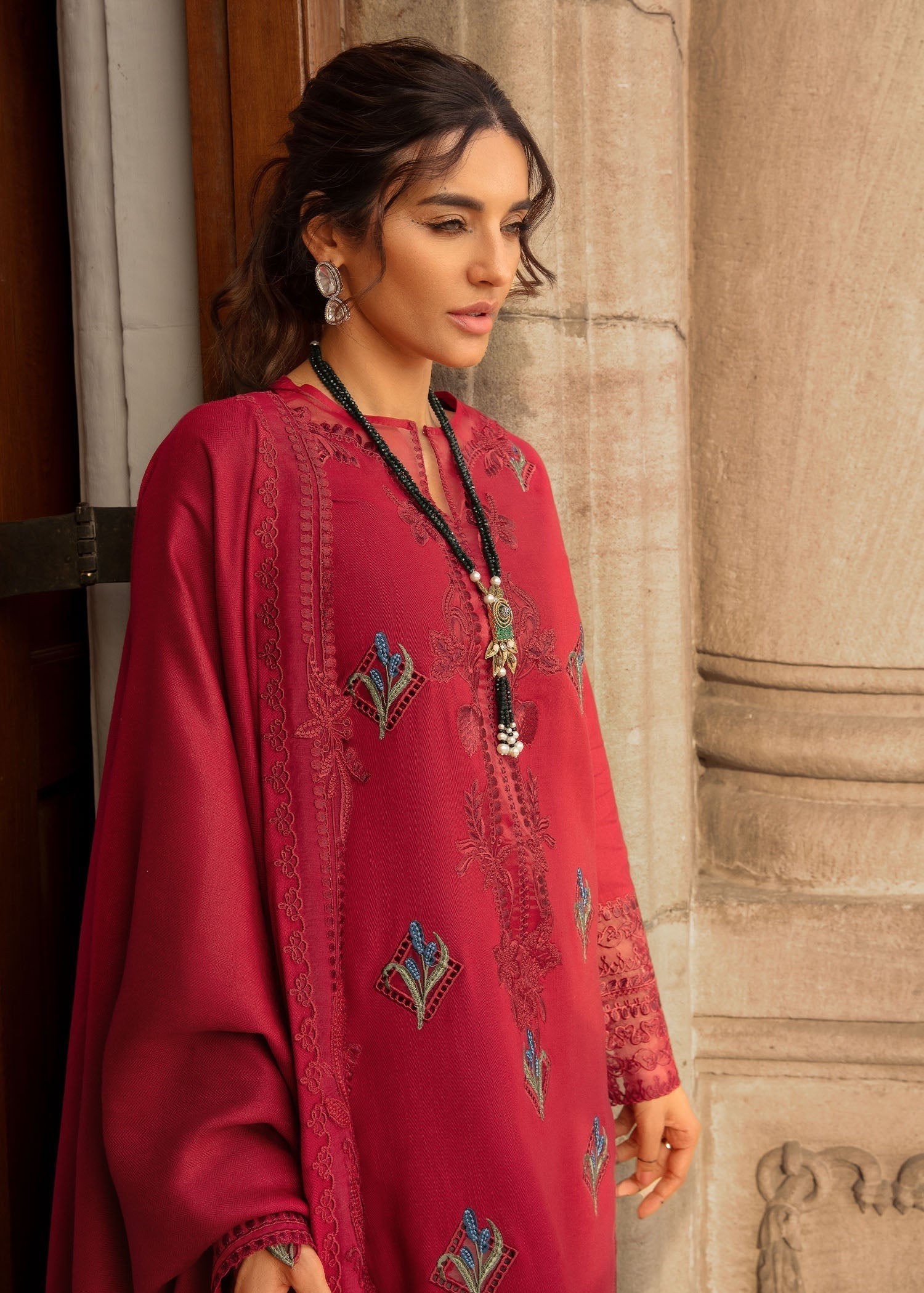 Crimson | Aaleen Winter 24 | Jurao ka Kaam M Red Organza