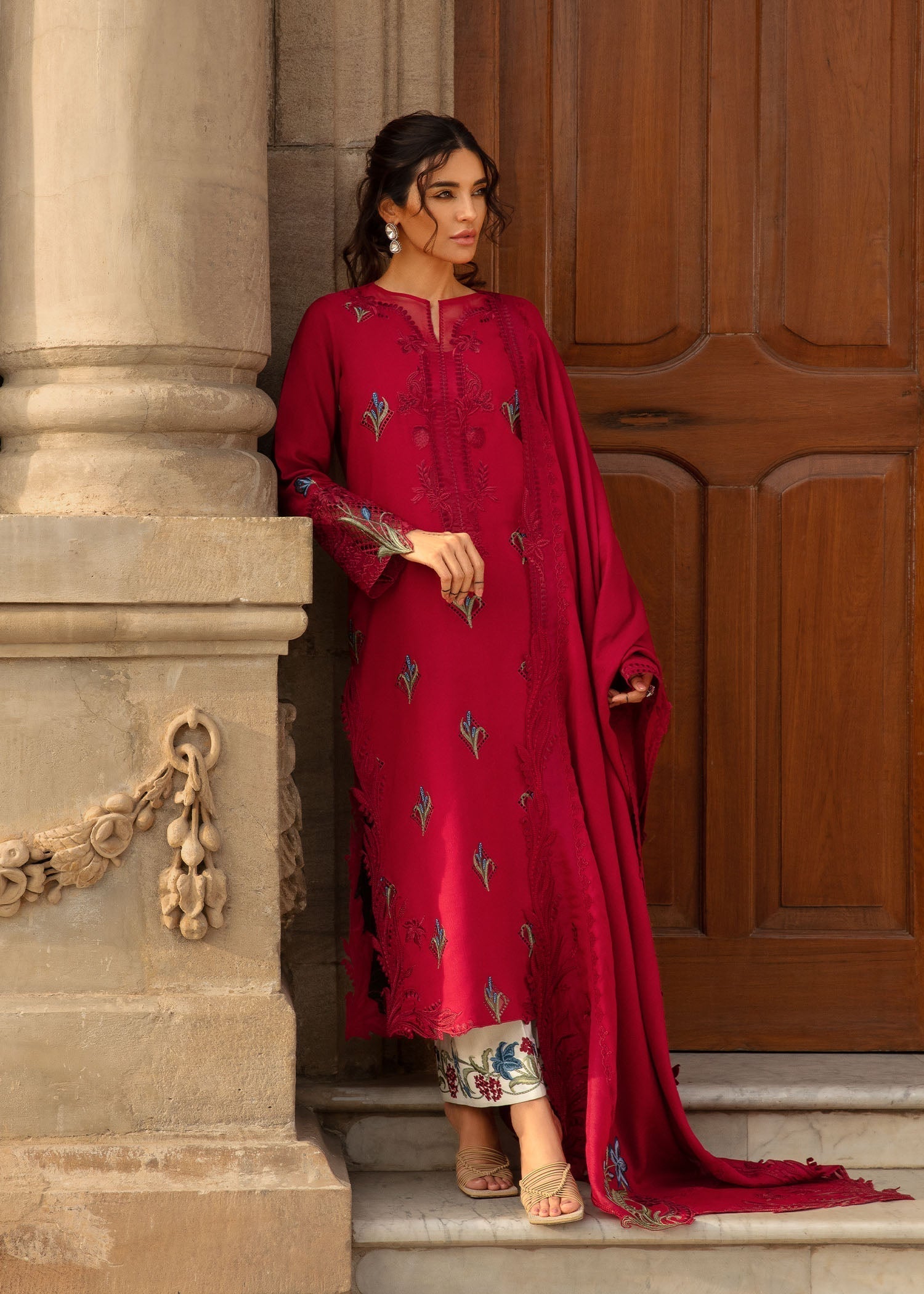 Crimson | Aaleen Winter 24 | Jurao ka Kaam L Red Organza