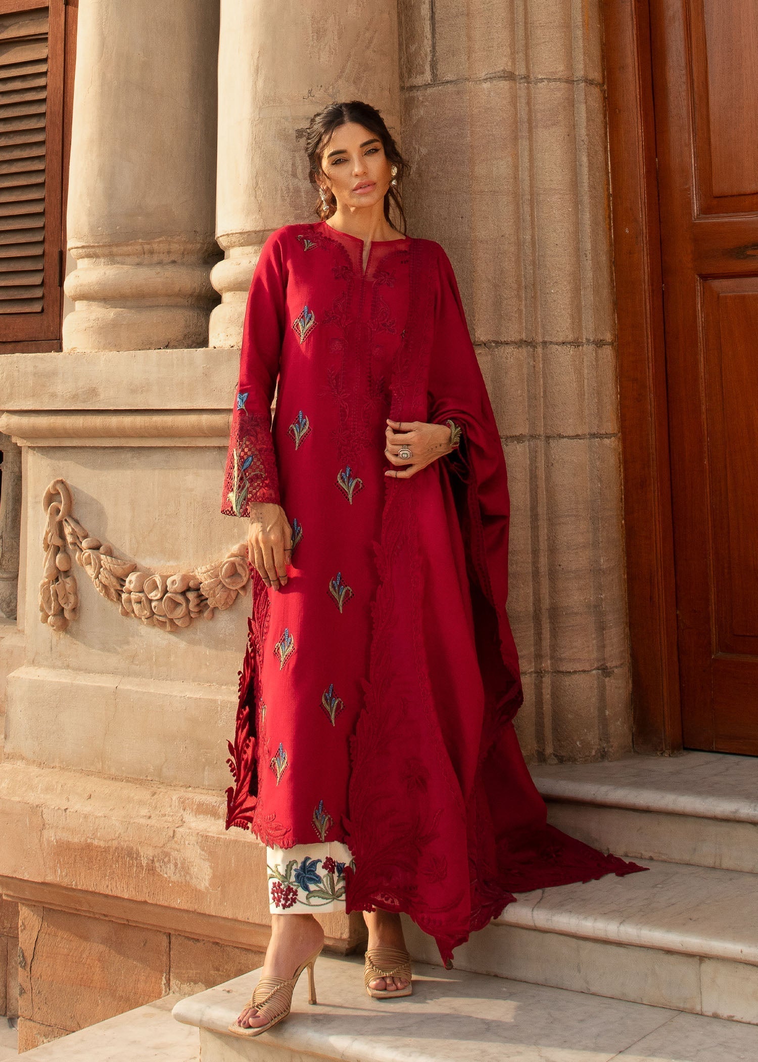 Crimson | Aaleen Winter 24 | Jurao ka Kaam XL Red Organza
