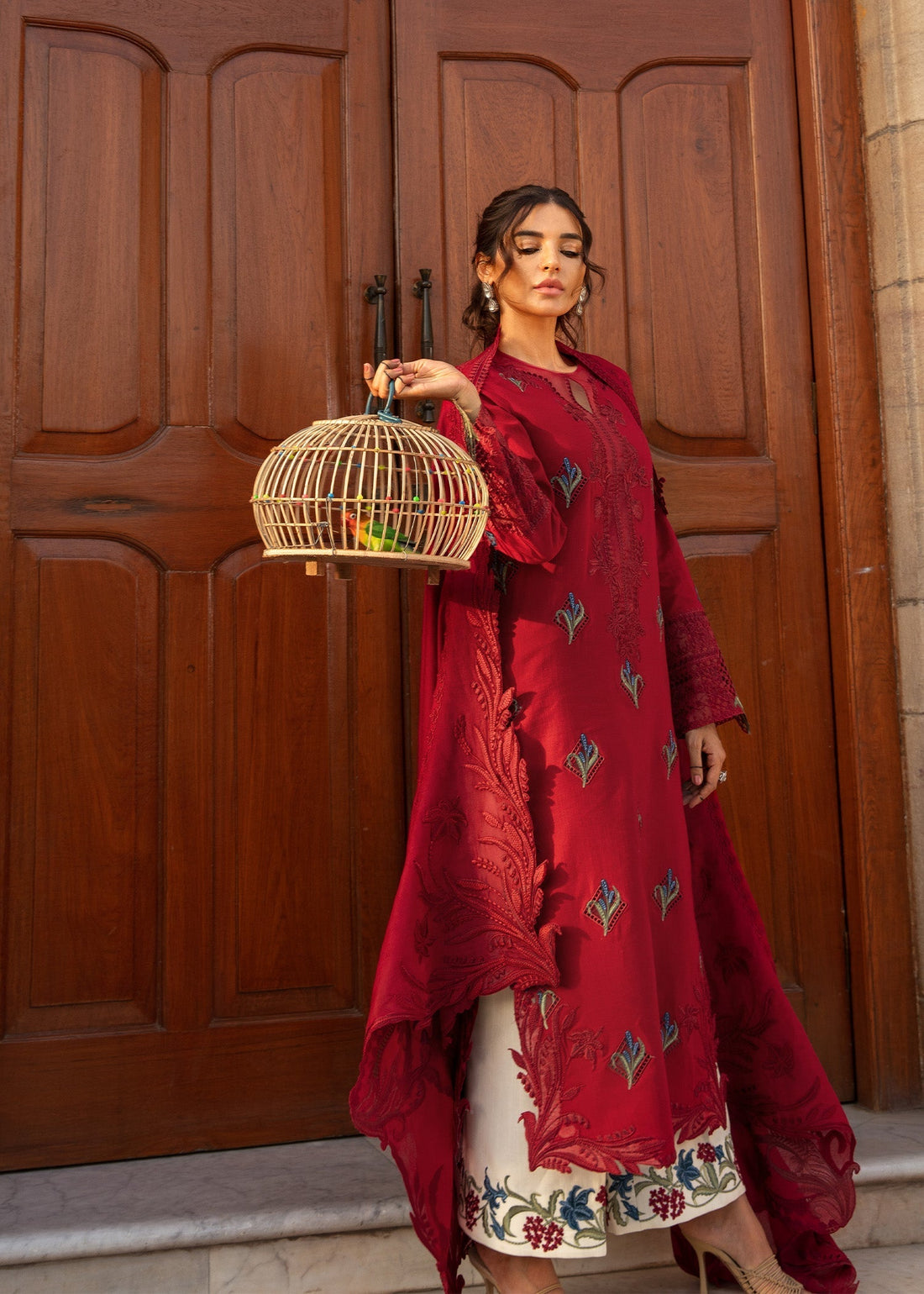 Crimson | Aaleen Winter 24 | Jurao ka Kaam XS Red Organza