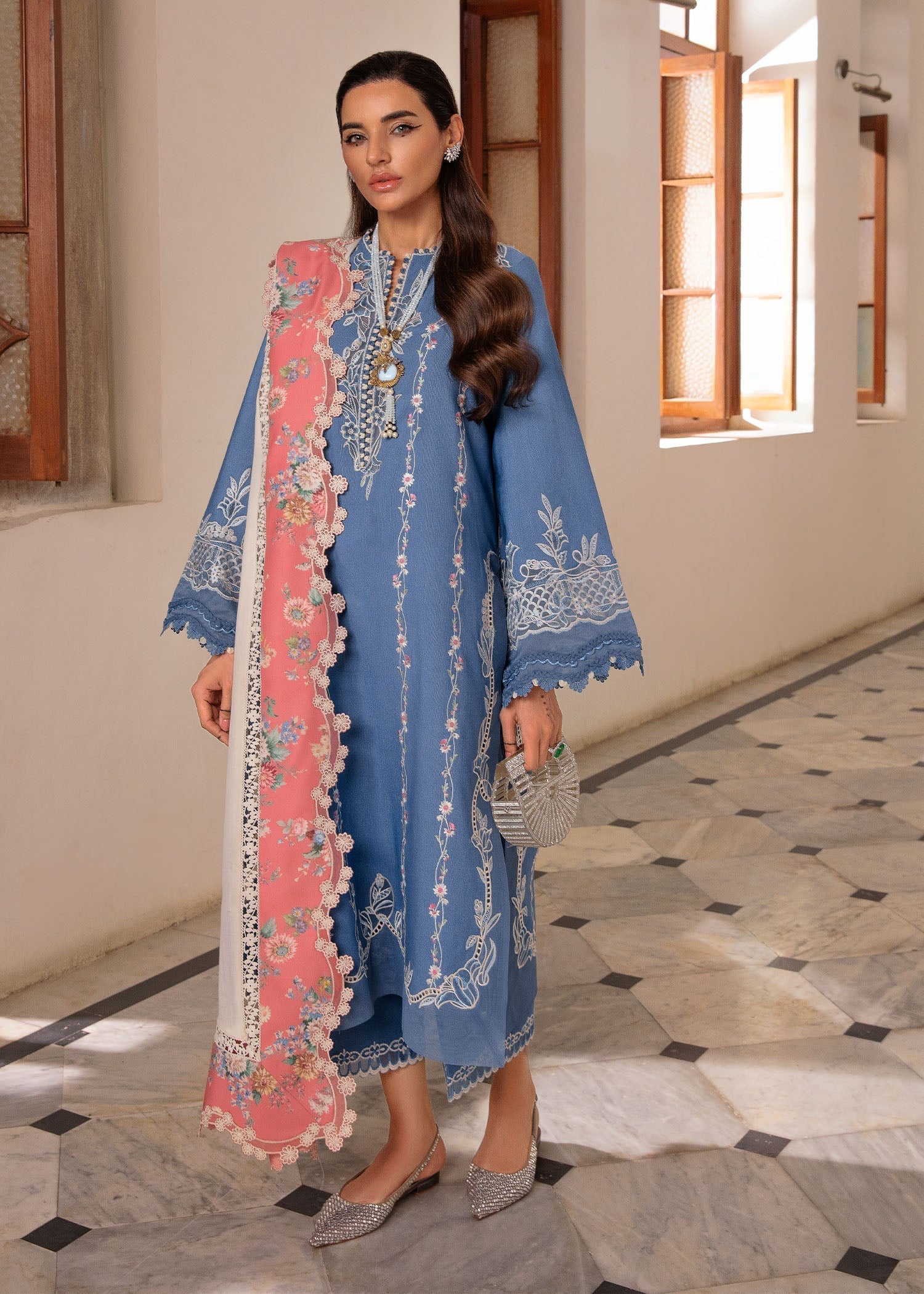 Crimson | Aaleen Winter 24 | Modern Memsaab L Blue Karandi