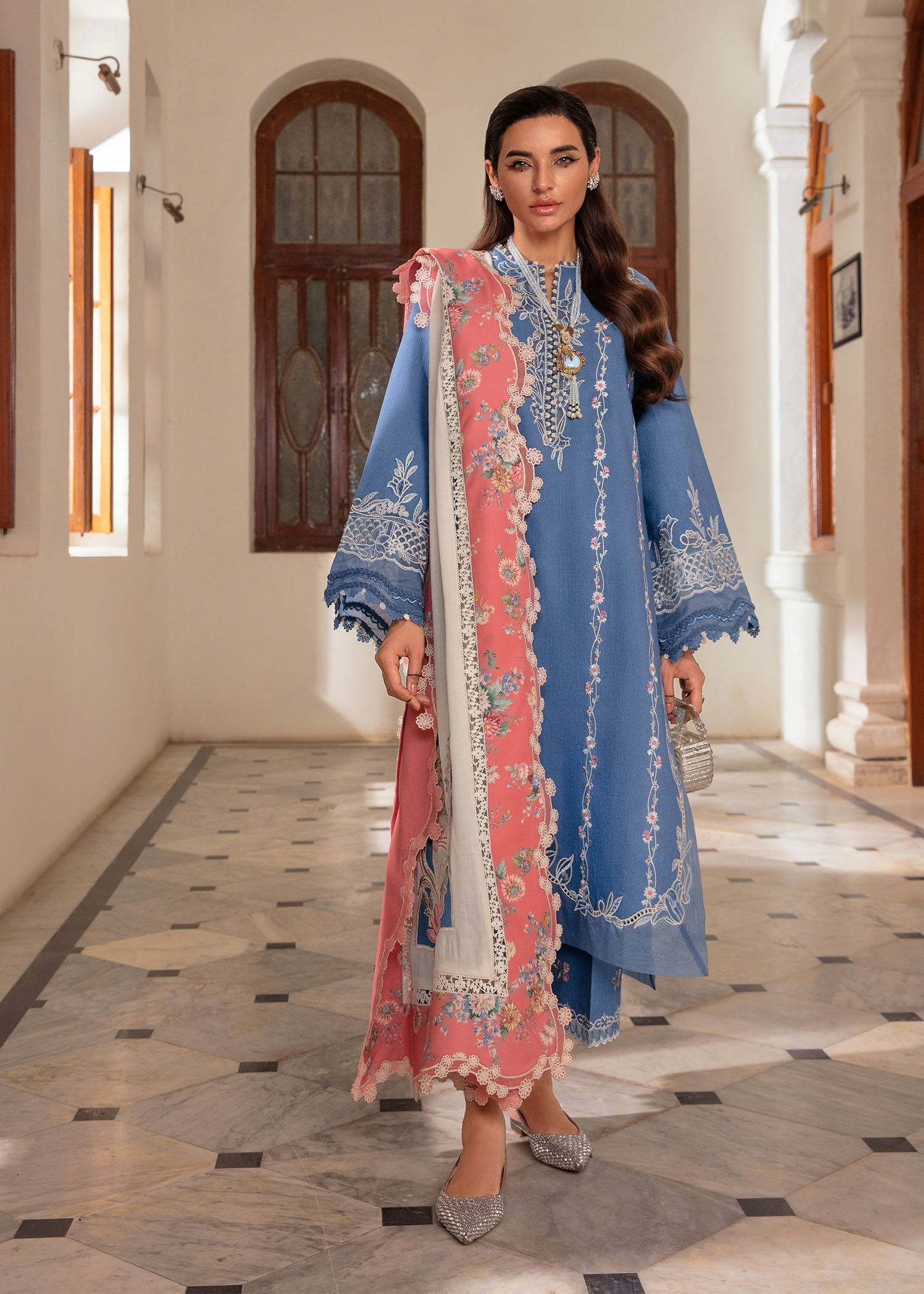 Crimson | Aaleen Winter 24 | Modern Memsaab XL Blue Karandi