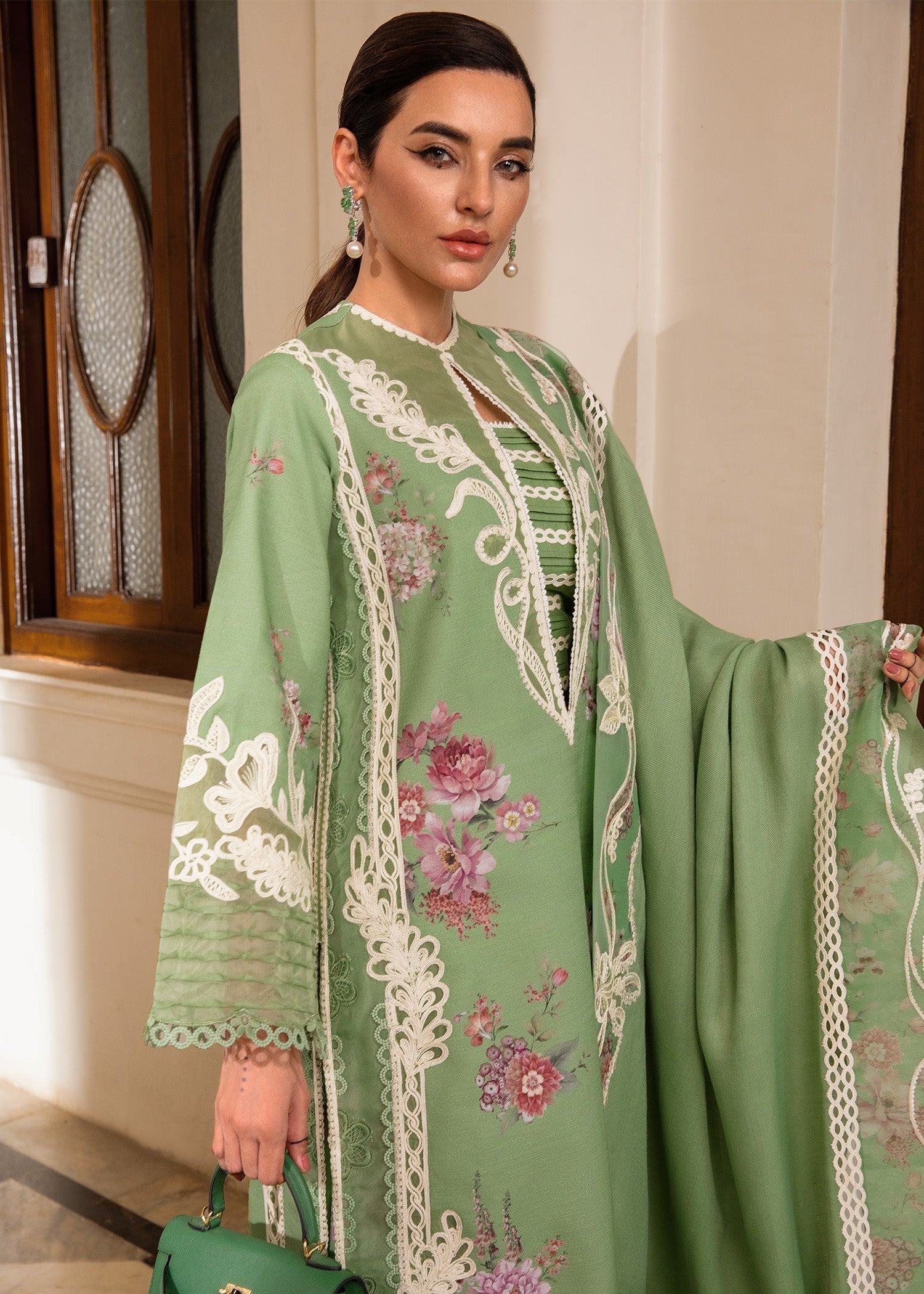 Crimson | Aaleen Winter 24 | Gulbaan L Sage Green Organza