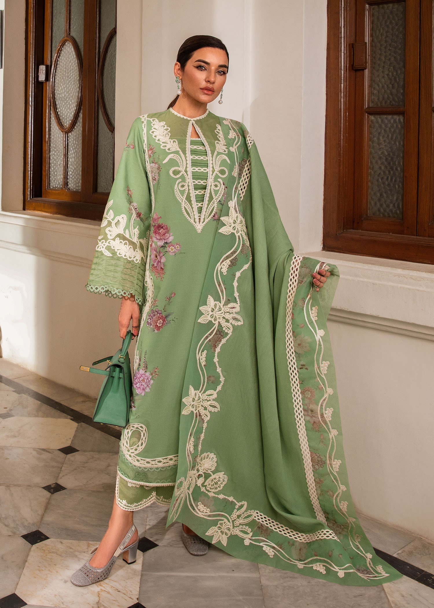 Crimson | Aaleen Winter 24 | Gulbaan XL Sage Green Organza