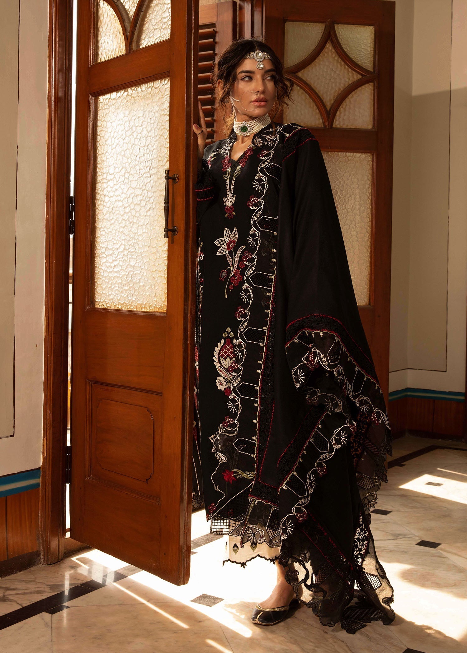 Crimson | Aaleen Winter 24 | Meenakari L Black Khaddar