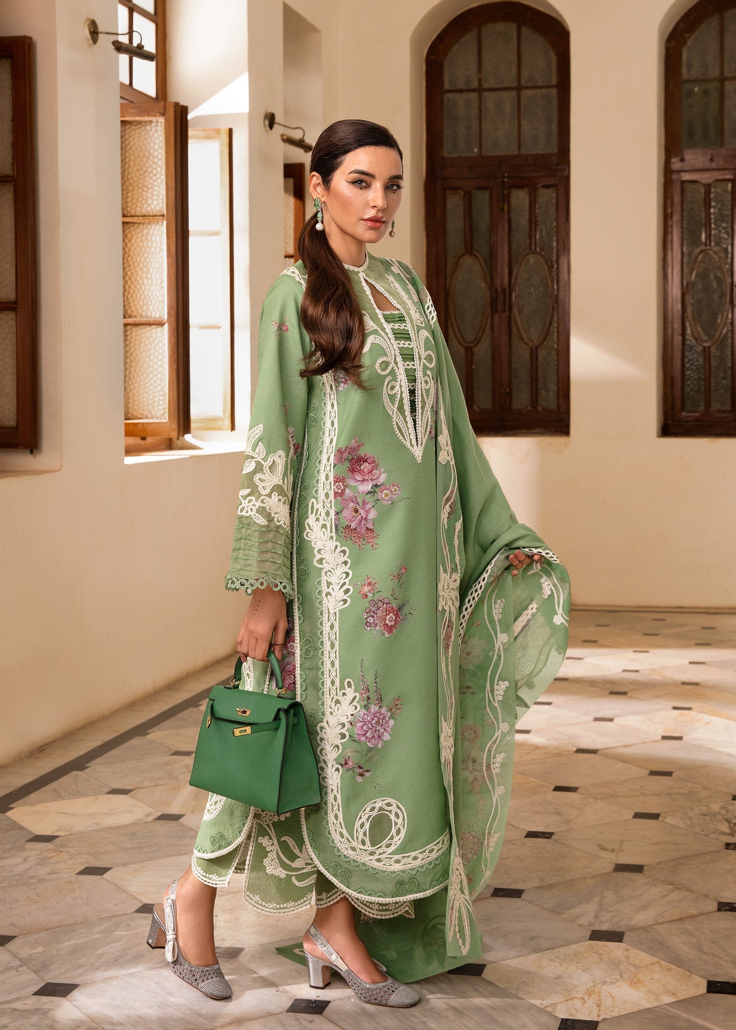 Crimson | Aaleen Winter 24 | Gulbaan Custom Size Sage Green Organza