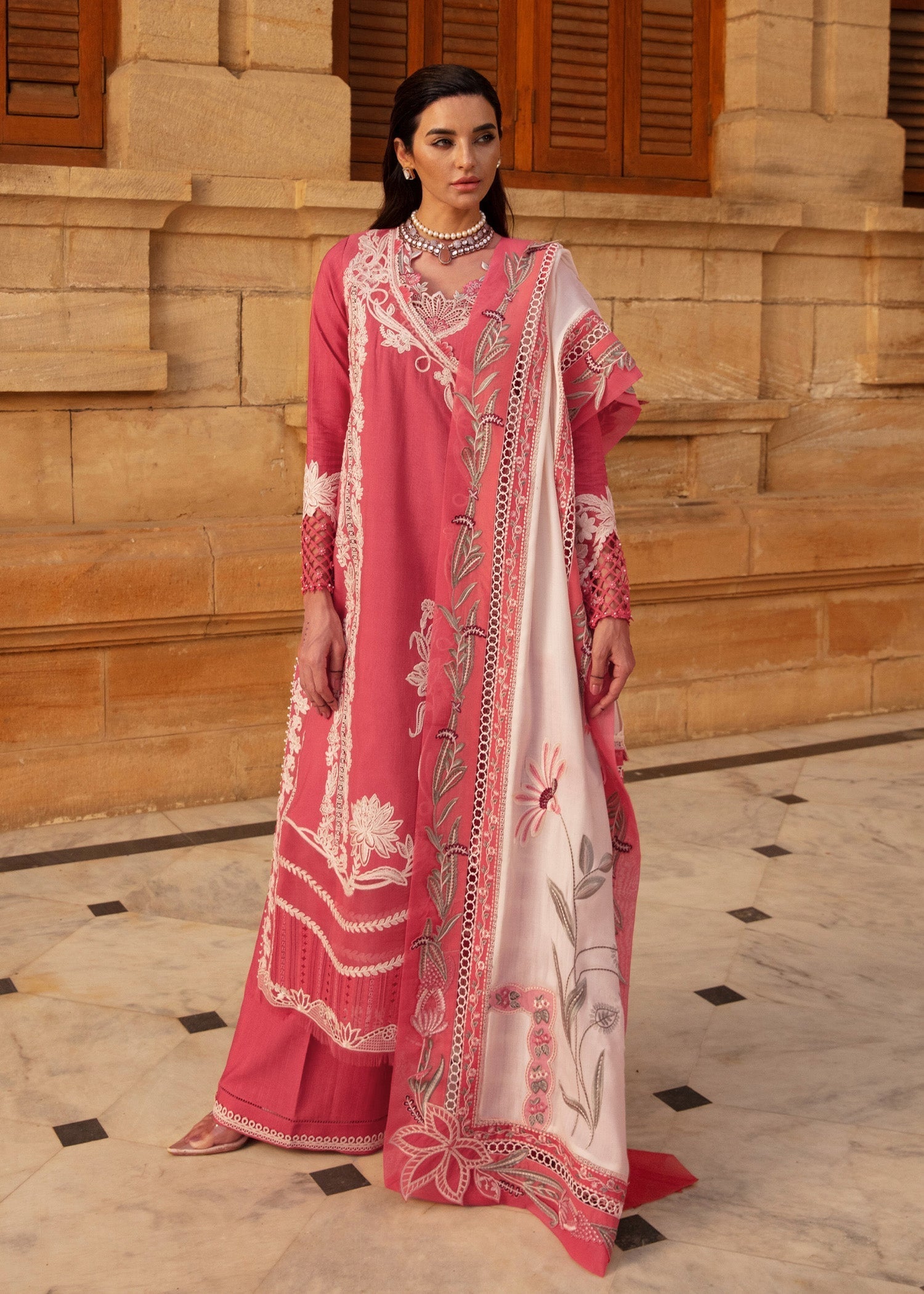 Crimson | Aaleen Winter 24 | Phulon ki Dastaan Custom Size Candy Pink Khaddar