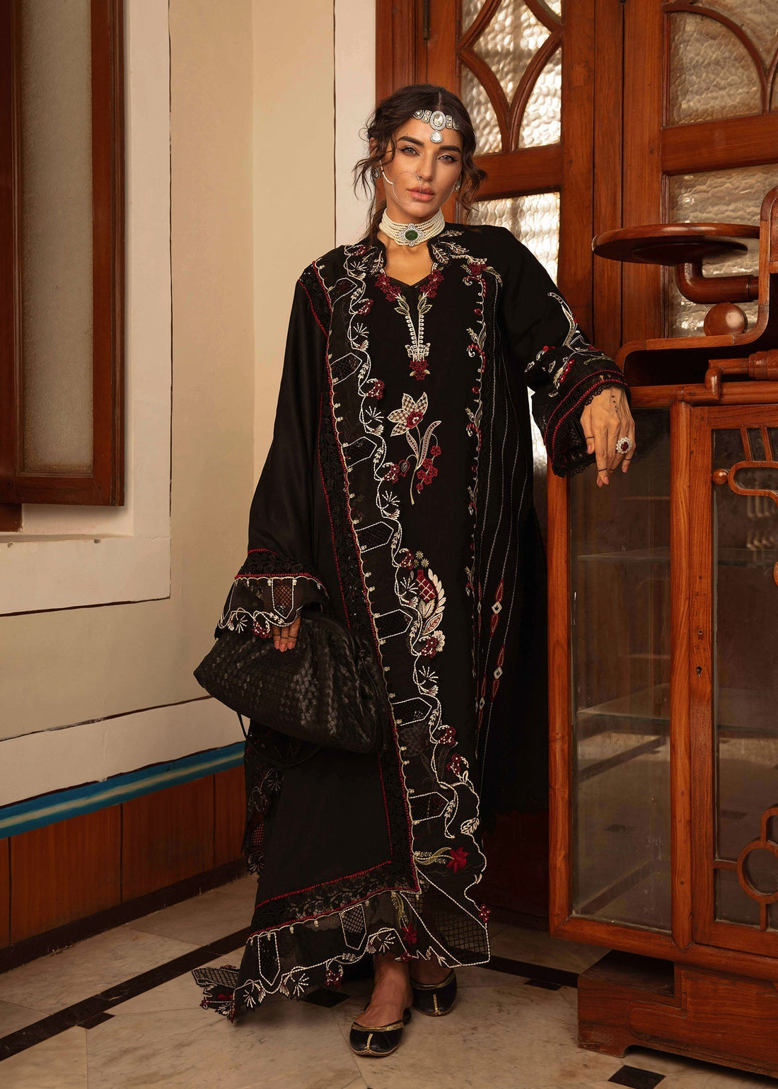 Crimson | Aaleen Winter 24 | Meenakari XS Black Khaddar