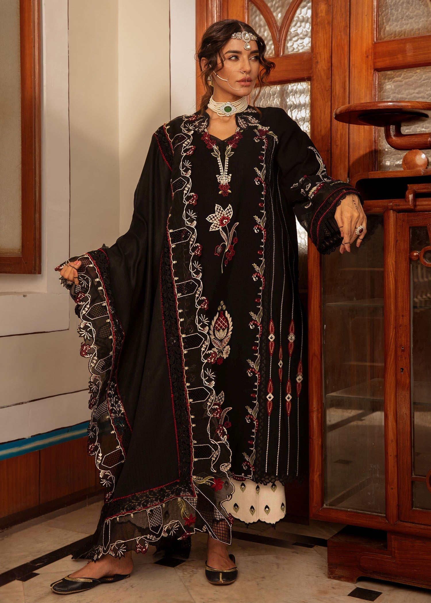 Crimson | Aaleen Winter 24 | Meenakari M Black Khaddar