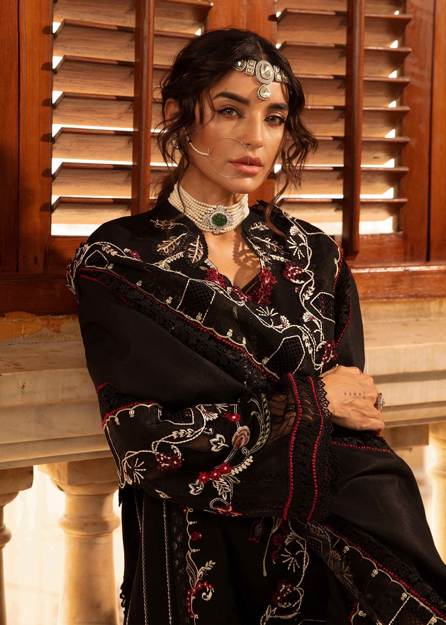 Crimson | Aaleen Winter 24 | Meenakari XL Black Khaddar