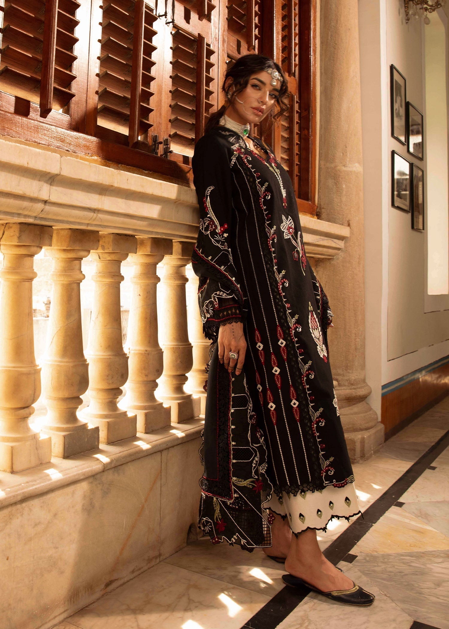 Crimson | Aaleen Winter 24 | Meenakari Custom Size Black Khaddar