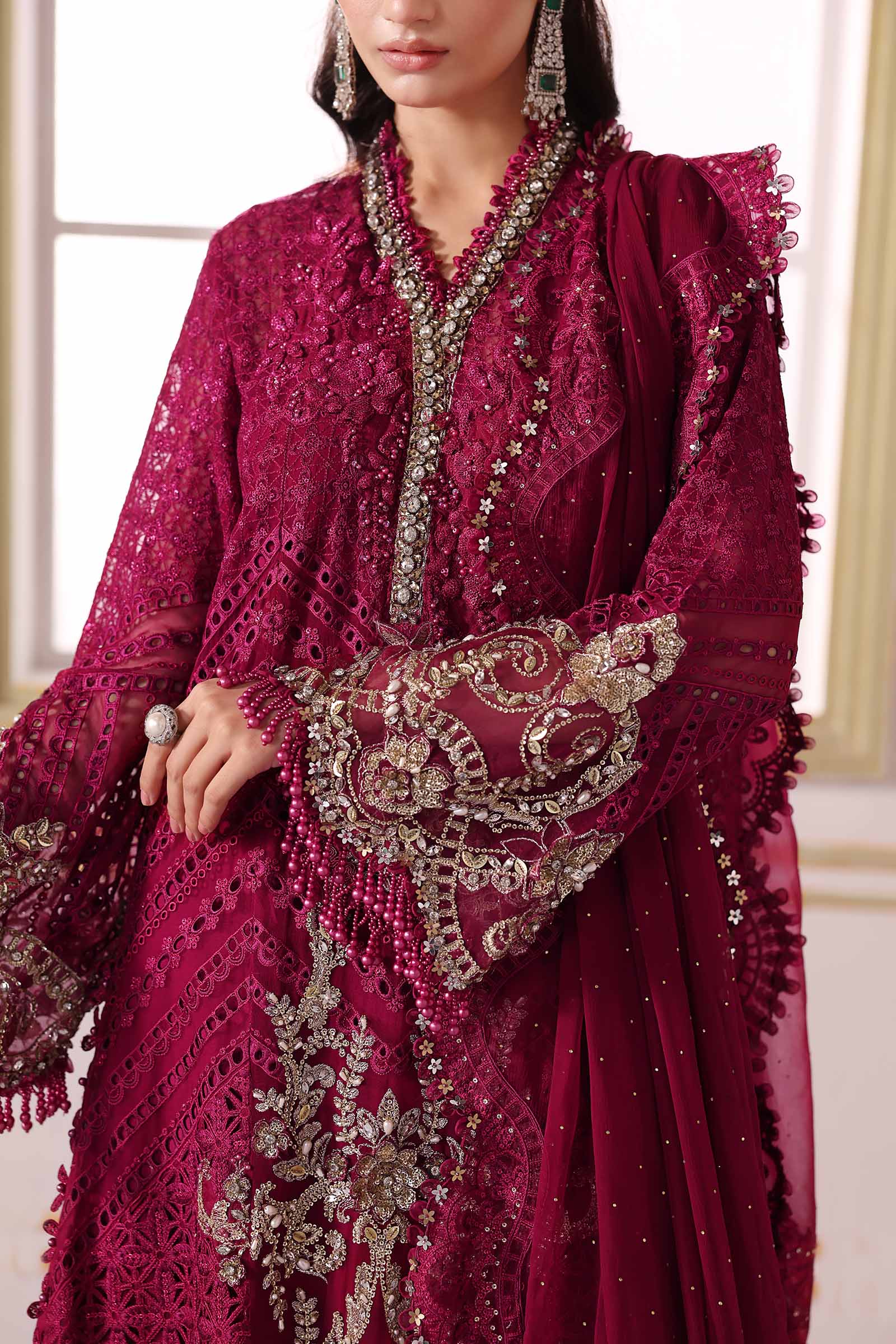 Maria B | Mbroidered 2025 | BD-3003 XL Magenta Long Shirt with Sharara