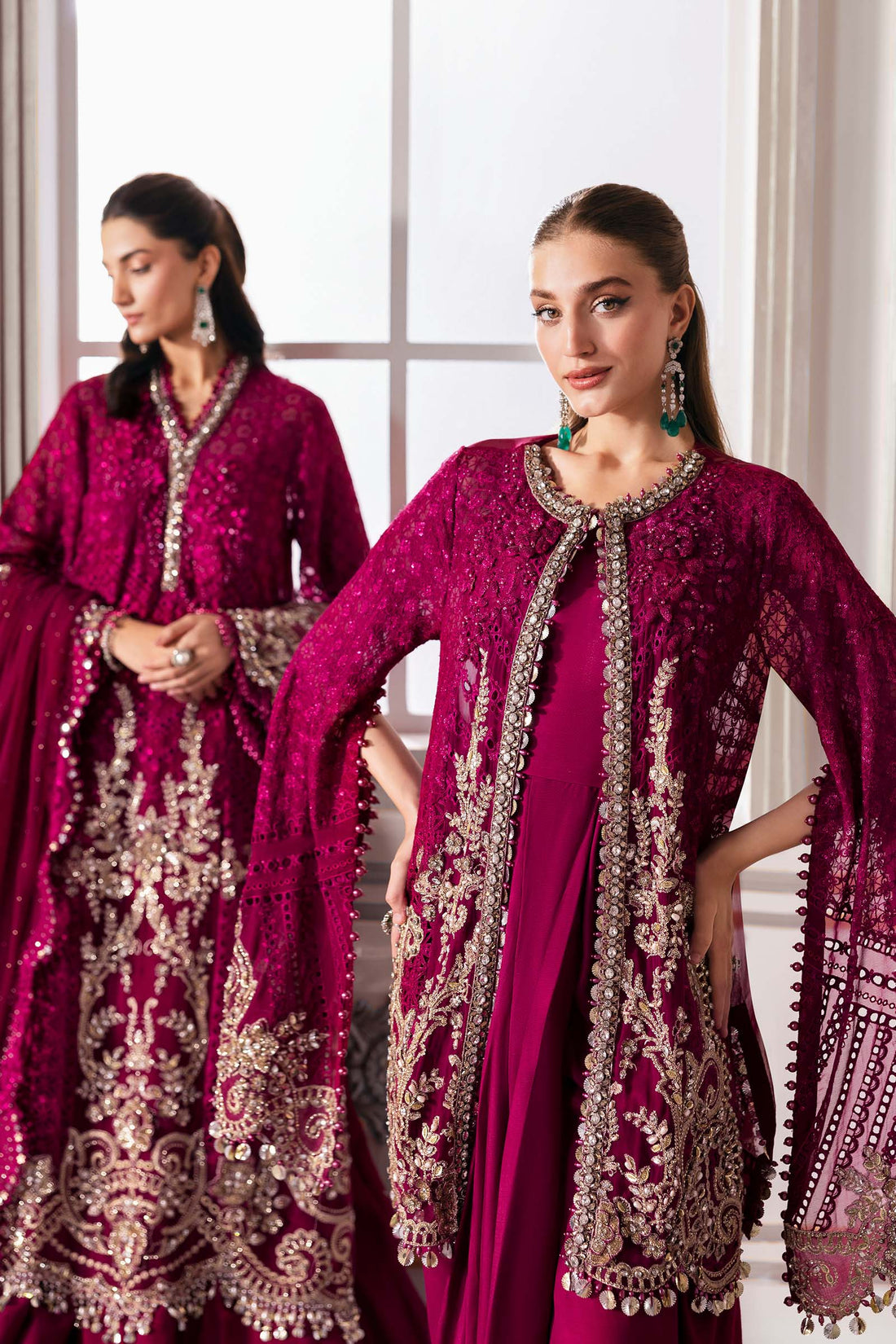 Maria B | Mbroidered 2025 | BD-3003 XS Magenta Long Shirt with Sharara