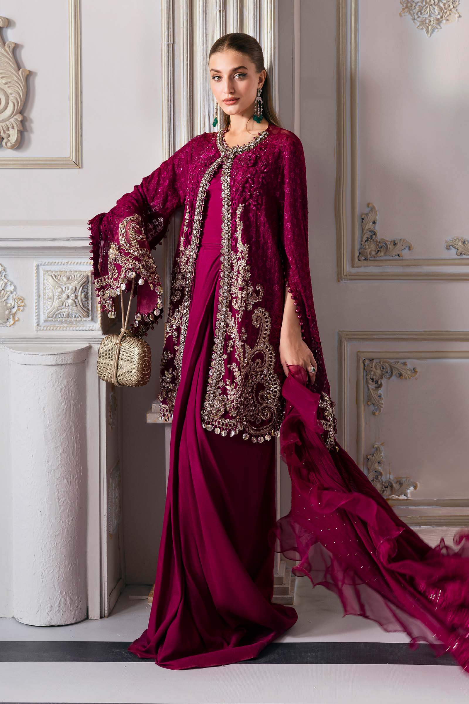 Maria B | Mbroidered 2025 | BD-3003 S Magenta Long Shirt with Sharara