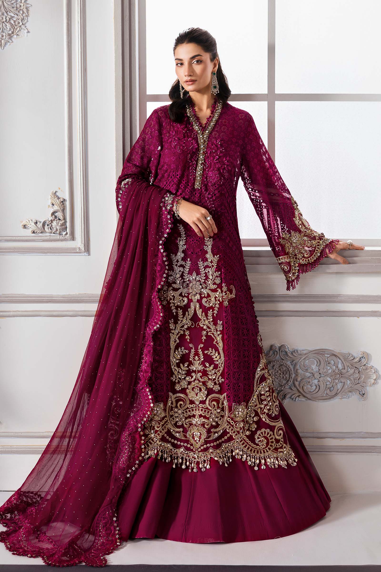 Maria B | Mbroidered 2025 | BD-3003 XS Magenta Long Shirt with Sharara