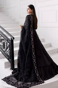 Maria B | Mbroidered 2025 | BD-3004 S Black Long Slit Gown with Lehnga