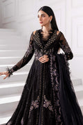 Maria B | Mbroidered 2025 | BD-3004 M Black Long Slit Gown with Lehnga