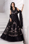 Maria B | Mbroidered 2025 | BD-3004 L Black Long Slit Gown with Lehnga
