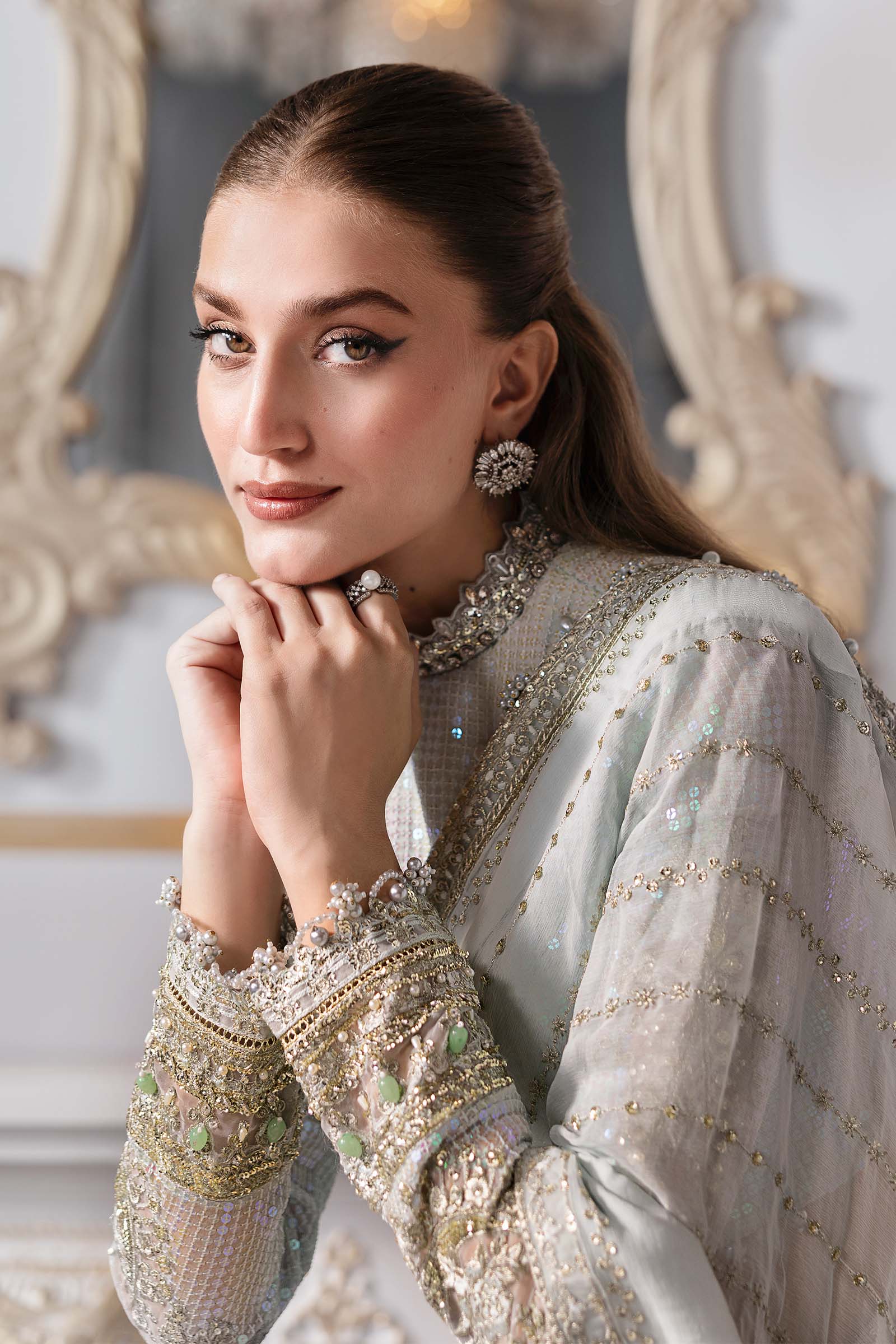 Maria B | Mbroidered 2025 | BD-3005 Custom Size Ice Blue Blouse with Saree
