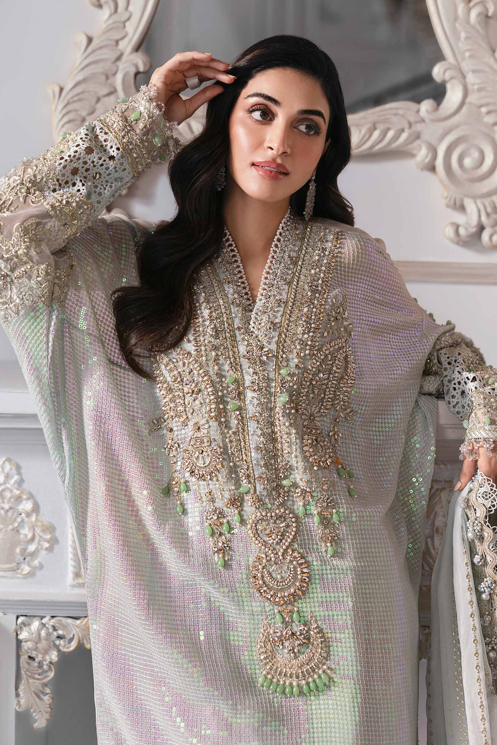 Maria B | Mbroidered 2025 | BD-3005 M Ice Blue Blouse with Saree
