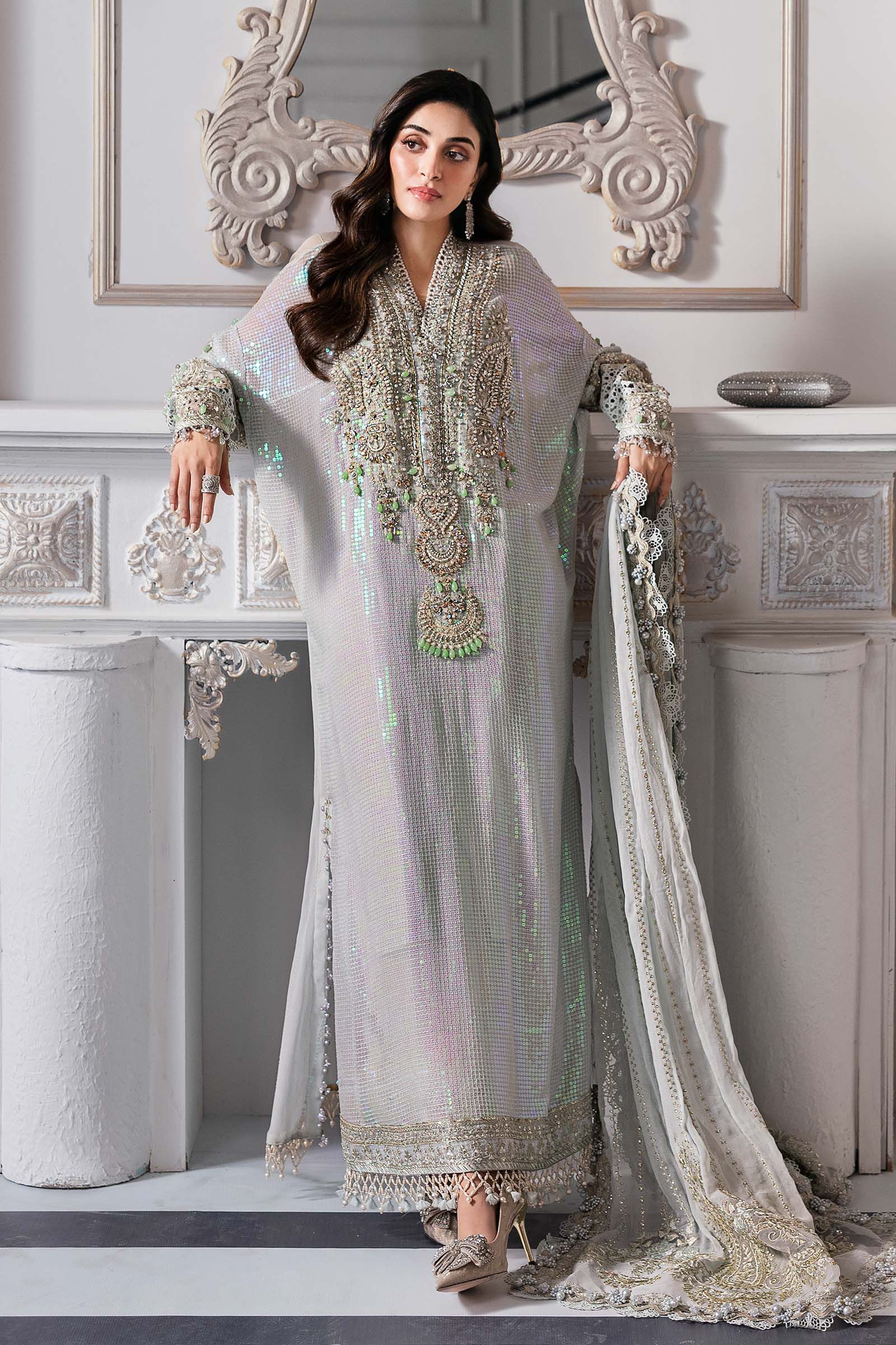 Maria B | Mbroidered 2025 | BD-3005 S Ice Blue Blouse with Saree