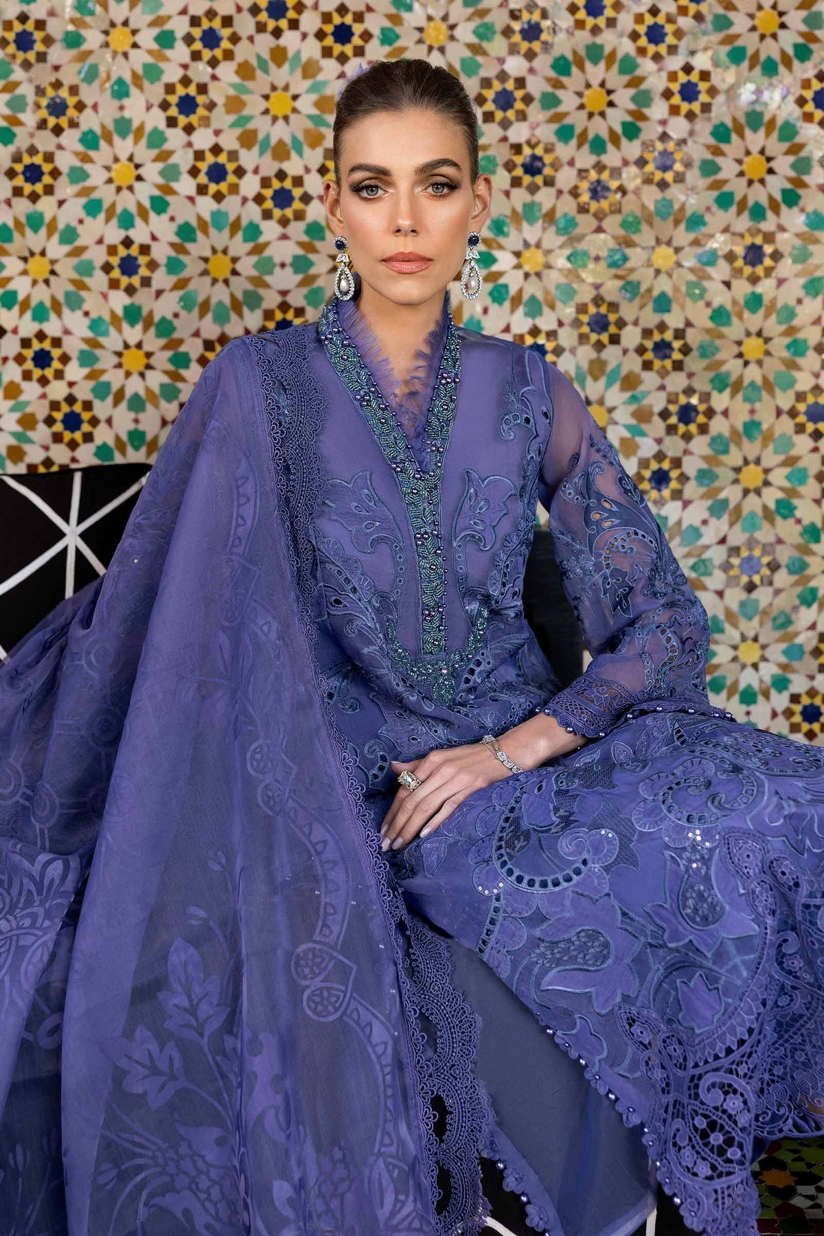 Maria B | Luxury Lawn 25 | D-2506-B XL Dark Lavender Organza